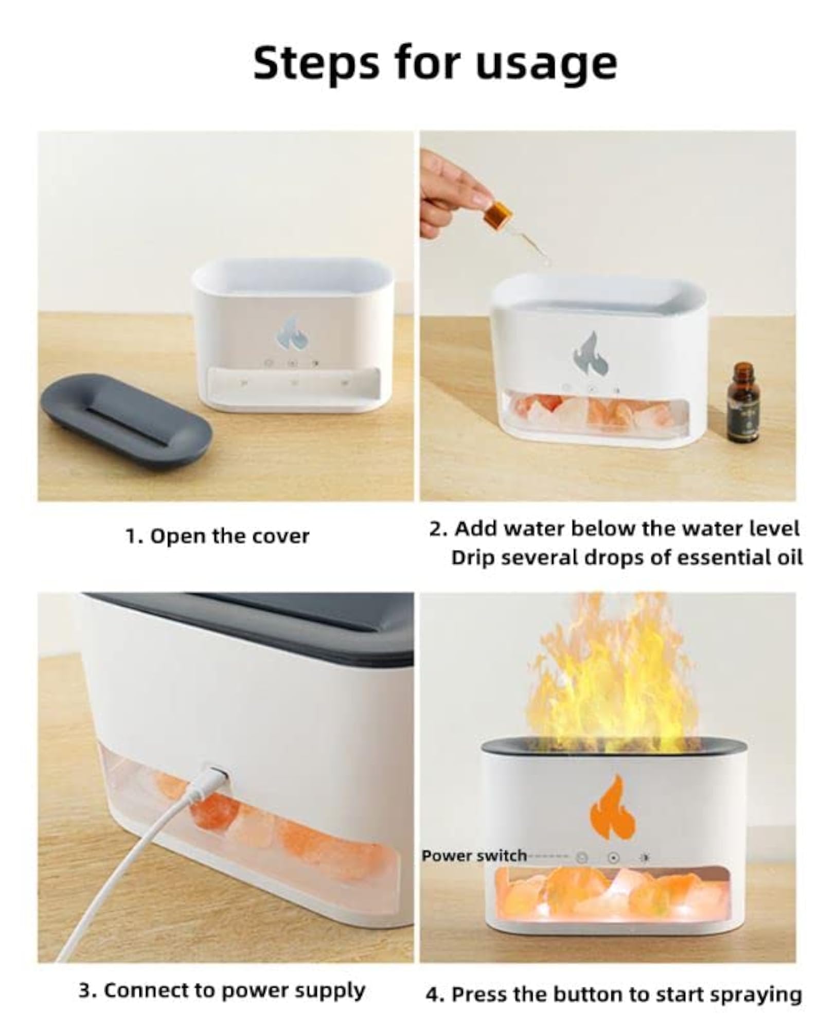 USB 300ml Air Humidifier Essential Diffuser, Noiseless Night Light
